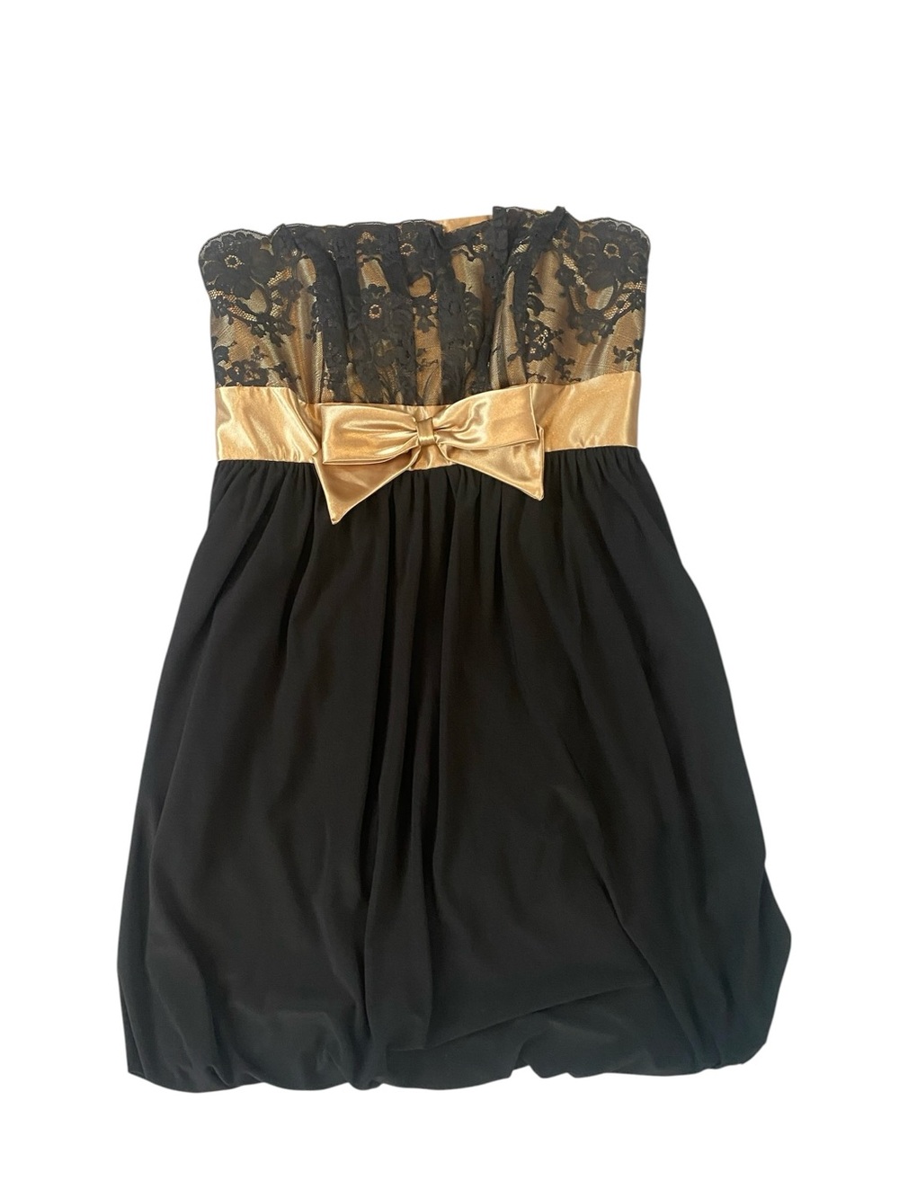 Jessica McClintock Y2K Bubble Hem Lace Bow Strapless Cocktail Dress, Size 5